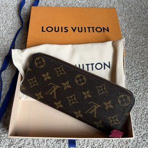 LOUIS VUITTON Clemence Monogram Canvas Zippy Wallet Brown Dark Fuschia
